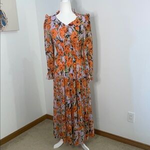 Orange Ruffled Tiered Long Sleeve Gown